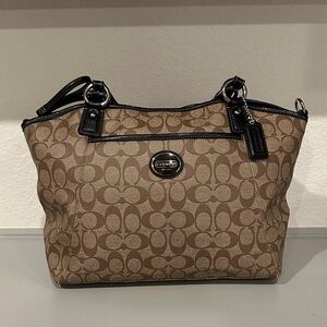 Coach Tan and Black Signature Tote
